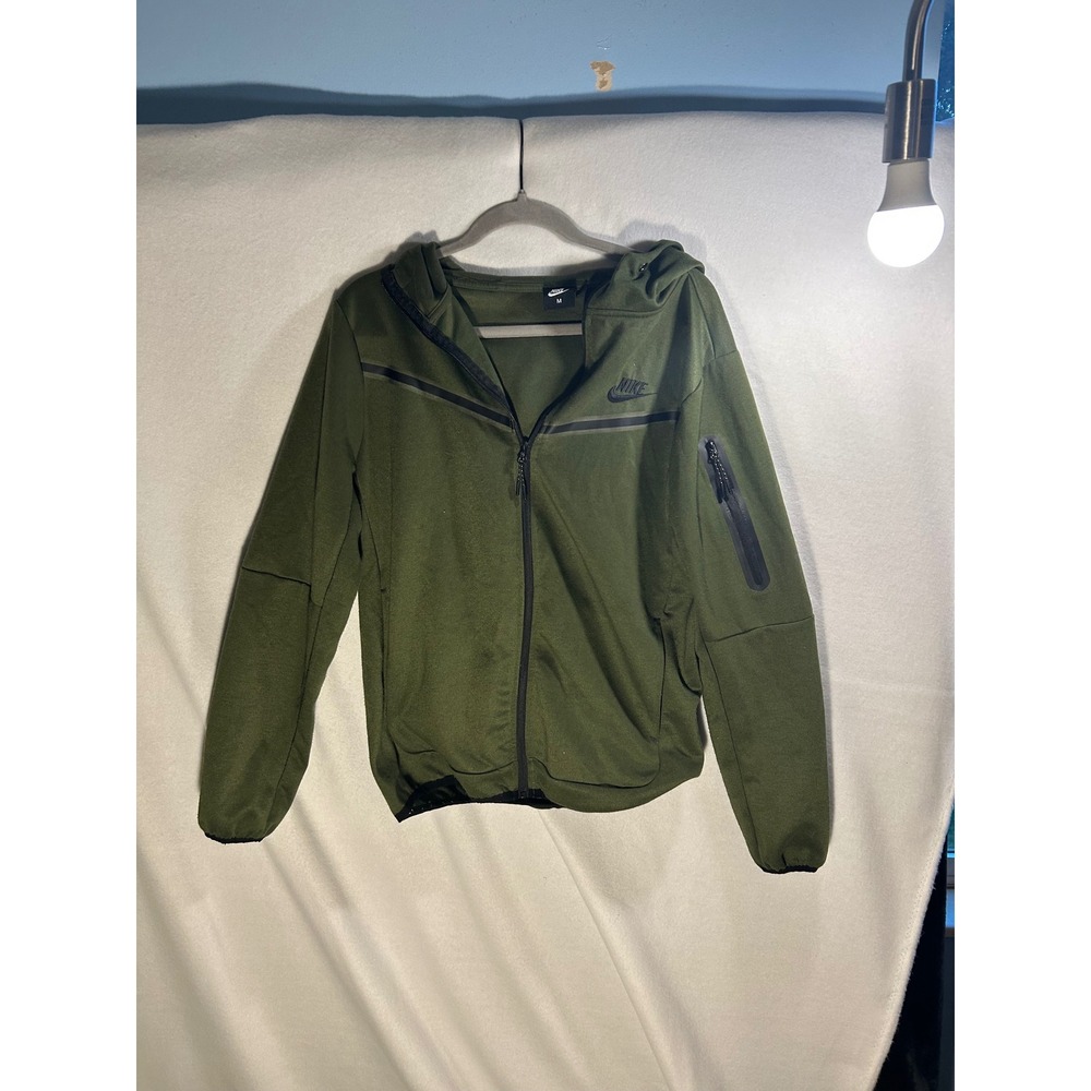 Nike Tech‎ Fleece Style Full Zip Hoodie Mens Medium Olive Green Hooded Jacket